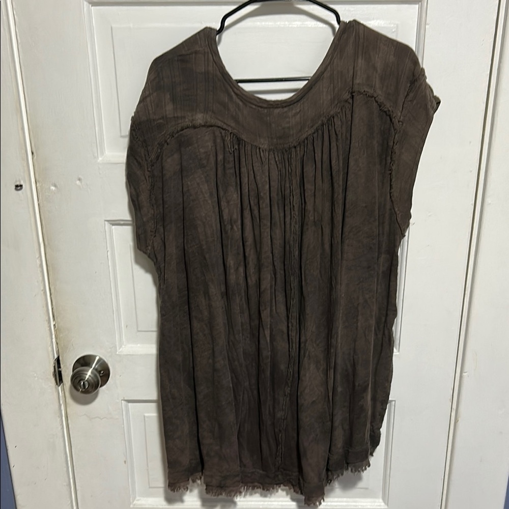Free People Brown Cap Sleeve Pleated Blouse - Picture 6 of 8